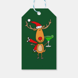 Funny Reindeer Drinking Margarita Christmas Art Gift Tags