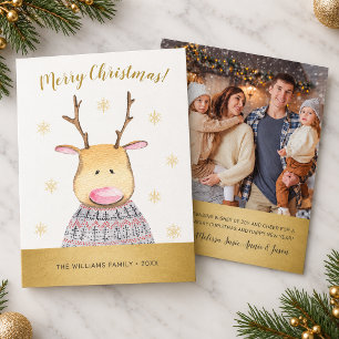 Funny Reindeer Family Photo Merry Christmas Holiday Card