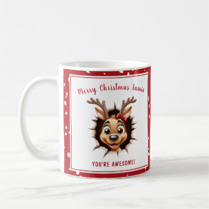 Funny Reindeer Girl Braking Through Name Christmas Coffee Mug