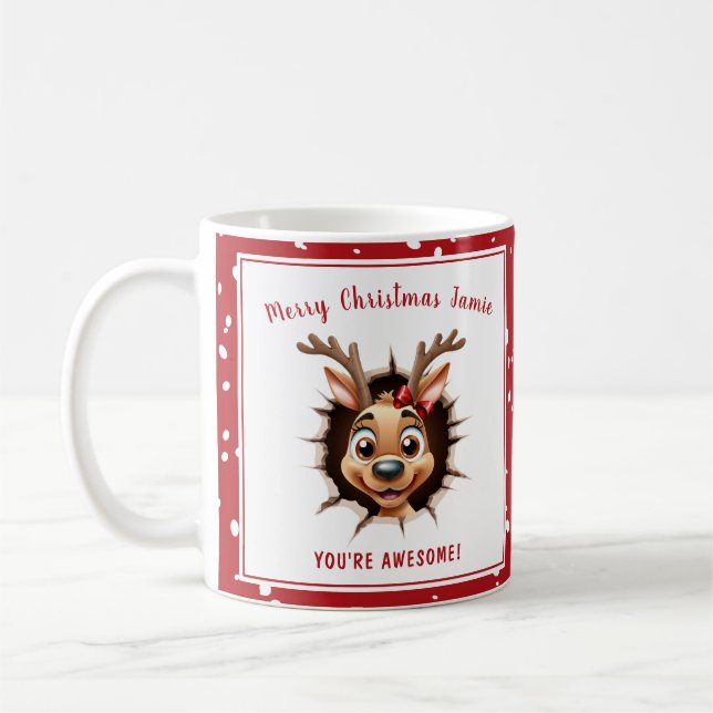 Funny Reindeer Girl Name Christmas Coffee Mug (Left)