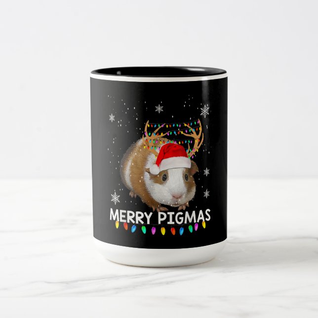 Funny Reindeer Guinea Pig Christmas Two-Tone Coffee Mug (Center)