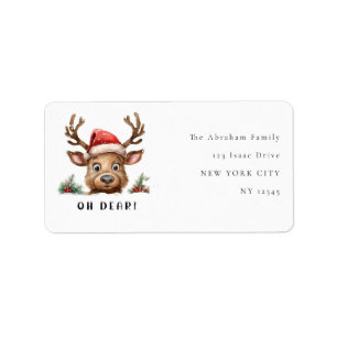 Funny Reindeer Holiday Christmas Return Address Label