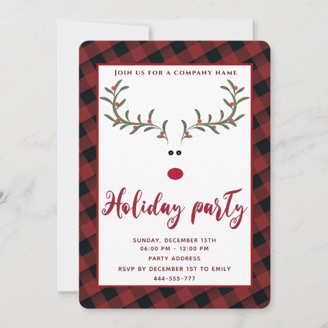 Funny reindeer holiday party corporate invitation (Front)