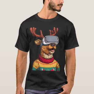 Funny Reindeer In Christmas Sweater And Vr Headset