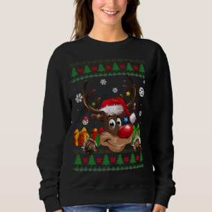 Funny Reindeer Lovers Santa Hat Ugly Christmas Swe Sweatshirt