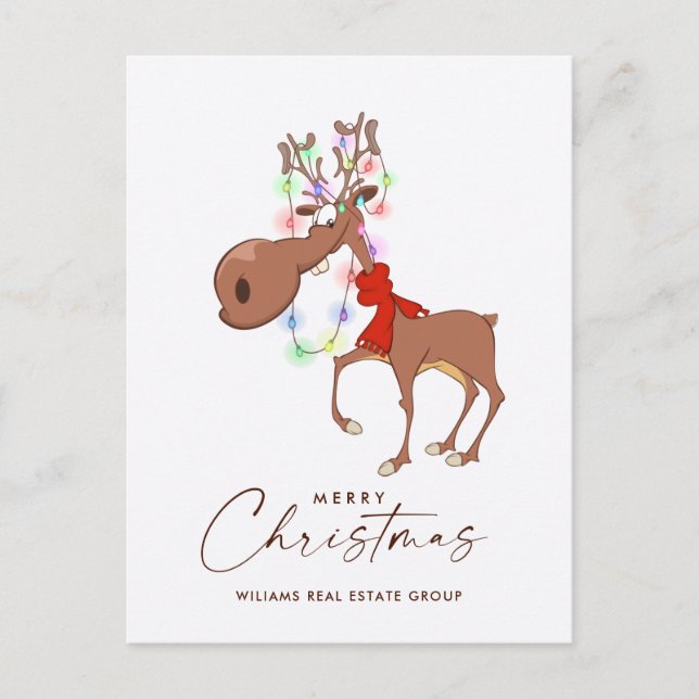 Funny Reindeer Merry Christmas Corporate Greeting Postcard (Front)