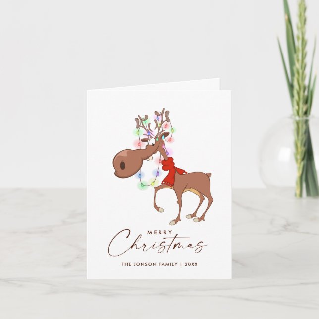 Funny Reindeer Merry Christmas Greeting Holiday Card (Front)