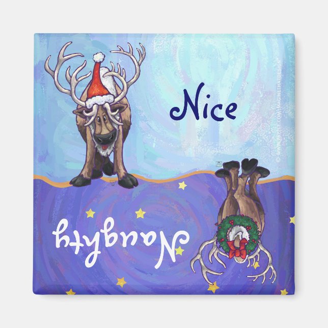 Funny Reindeer Naughty Nice Dishwasher Magnet (Front)