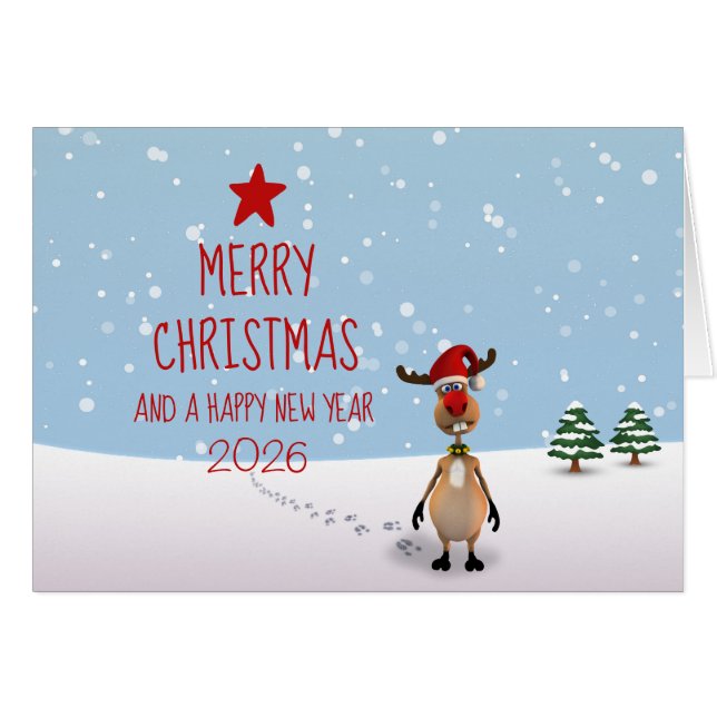 Funny Reindeer New Year Christmas Tree 2025 (Front Horizontal)