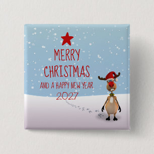 Funny Reindeer New Year Tree Christmas 2027 2 Inch Square Button