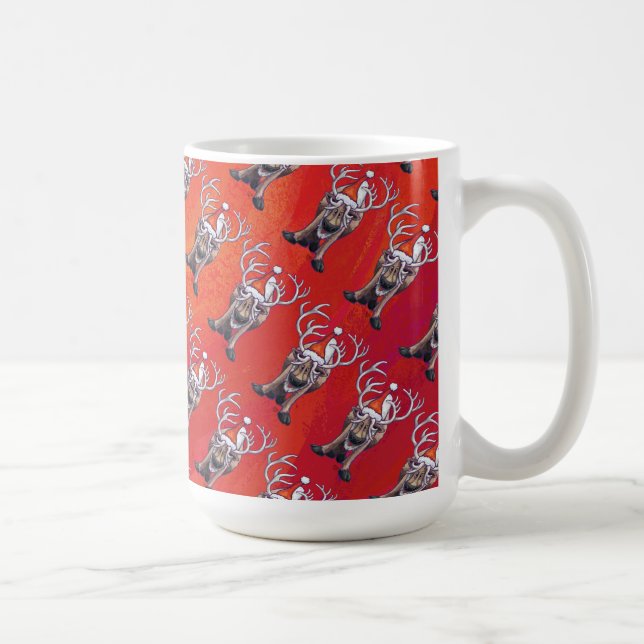 Funny Reindeer Pattern on Red Coffee Mug (Right)