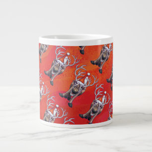 Funny Reindeer Pattern on Red Large Coffee Mug
