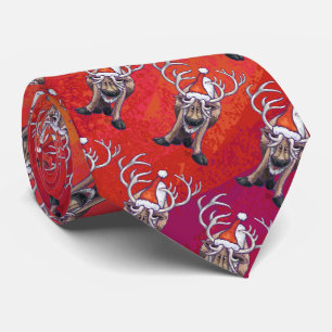 Funny Reindeer Pattern on Red Tie