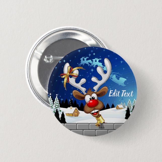 Funny Reindeer Peeking Christmas Meme  2 Inch Round Button (Front & Back)