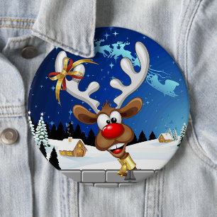 Funny Reindeer Peeking Christmas Meme  6 Inch Round Button