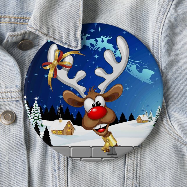 Funny Reindeer Peeking Christmas Meme  6 Inch Round Button (In Situ)