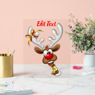 Funny Reindeer Peeking Christmas Meme  Acrylic Sign