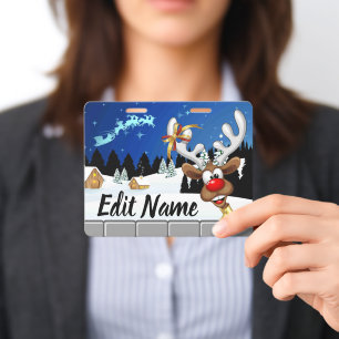 Funny Reindeer Peeking Christmas Meme Badge