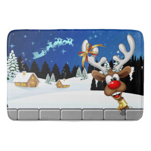 Funny Reindeer Peeking Christmas Meme  Bath Mat