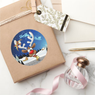 Funny Reindeer Peeking Christmas Meme  Classic Round Sticker