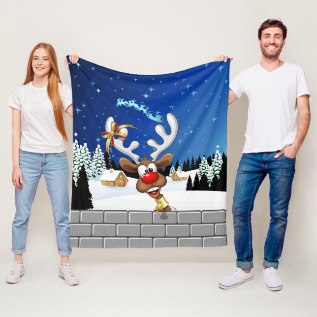 Funny Reindeer Peeking Christmas Meme  Fleece Blanket (In Situ)