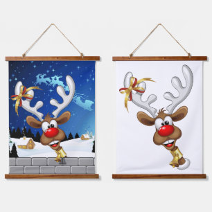 Funny Reindeer Peeking Christmas Meme  Hanging Tapestry