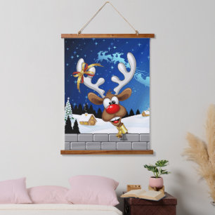 Funny Reindeer Peeking Christmas Meme  Hanging Tapestry