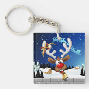 Funny Reindeer Peeking Christmas Meme  Keychain
