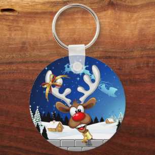 Funny Reindeer Peeking Christmas Meme  Keychain