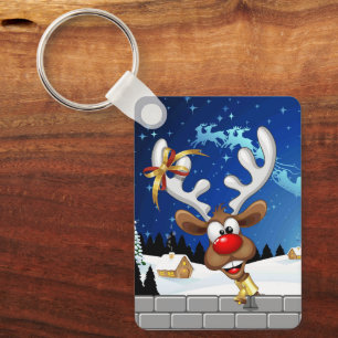 Funny Reindeer Peeking Christmas Meme  Keychain