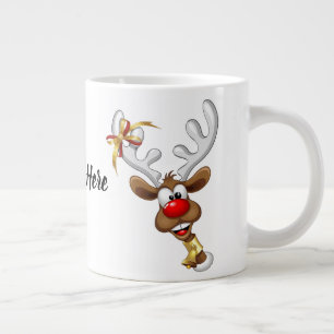Funny Reindeer Peeking Christmas Meme  Large Coffee Mug