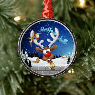 Funny Reindeer Peeking Christmas Meme  Metal Ornament