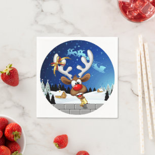 Funny Reindeer Peeking Christmas Meme  Napkin