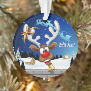 Funny Reindeer Peeking Christmas Meme  Ornament