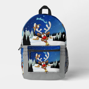 Funny Reindeer Peeking Christmas Meme  Printed Backpack