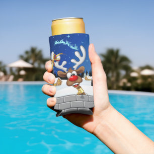Funny Reindeer Peeking Christmas Meme  Seltzer Can Cooler