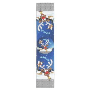 Funny Reindeer Peeking Christmas Meme Short Table Runner