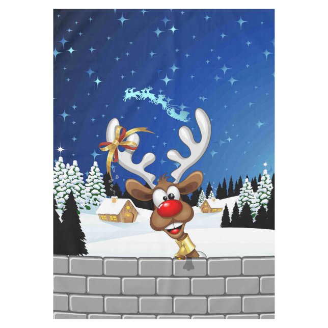 Funny Reindeer Peeking Christmas Meme  Tablecloth (Front)