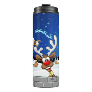 Funny Reindeer Peeking Christmas Meme  Thermal Tumbler