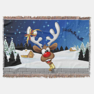 Funny Reindeer Peeking Christmas Meme  Throw Blanket