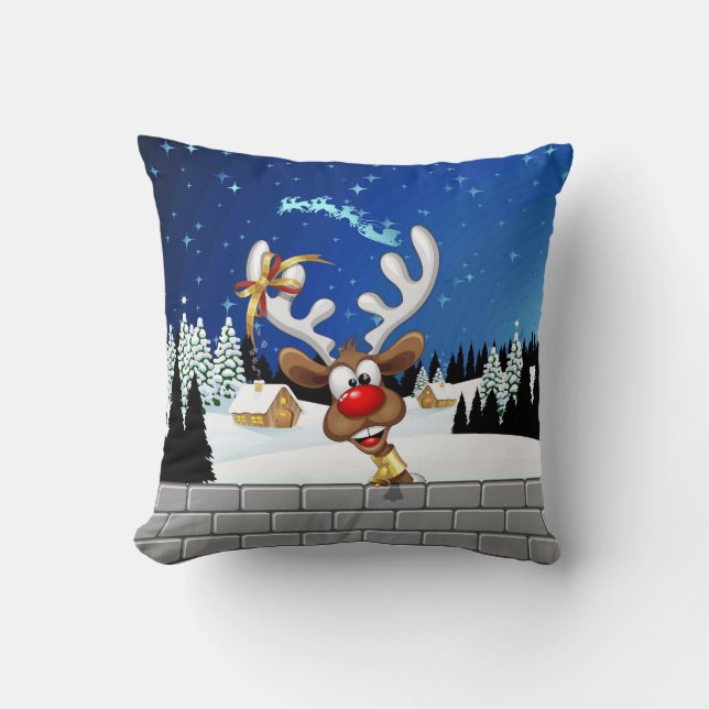 Funny Reindeer Peeking Christmas Meme  Throw Pillow (Front)