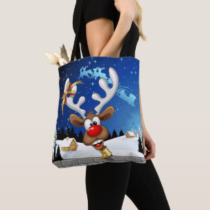 Funny Reindeer Peeking Christmas Meme Tote Bag