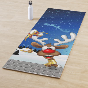 Funny Reindeer Peeking Christmas Meme  Yoga Mat