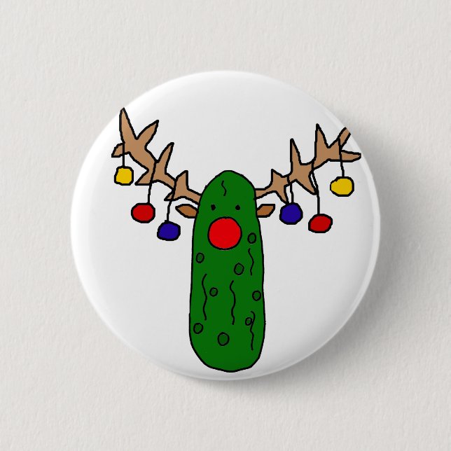 Funny Reindeer Pickle Christmas Cartoon 2 Inch Round Button (Front)