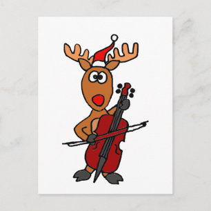 Funny Reindeer Playing Cello Christmas Holiday Postcard