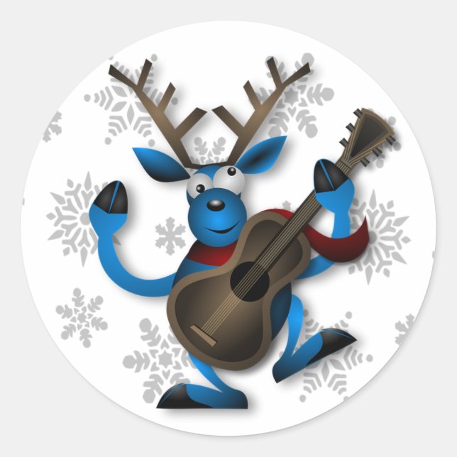 Funny Reindeer Playing Guitar Christmas Sticker (Front)