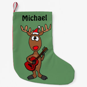 Funny Reindeer Playing Guitar Small Christmas Stocking