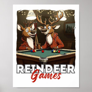 Funny Reindeer Pool Billiards Games Holiday Humour Poster