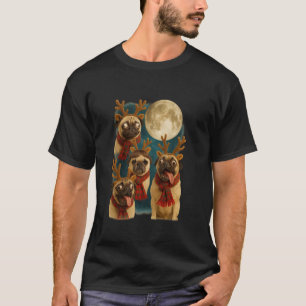 Funny Reindeer Pugs Meme Fullmoon Christmas T-Shirt