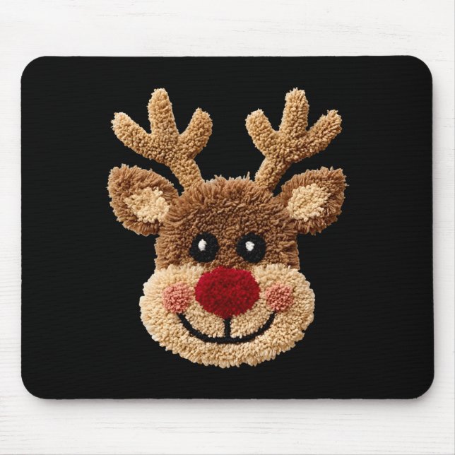 Funny Reindeer Rudolph Crochet Merry Christmas Xma Mouse Pad (Front)